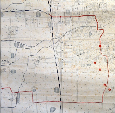 陸軍特別大演習時に天皇が通過した道を示した地図（「おぢば附近要図」）
