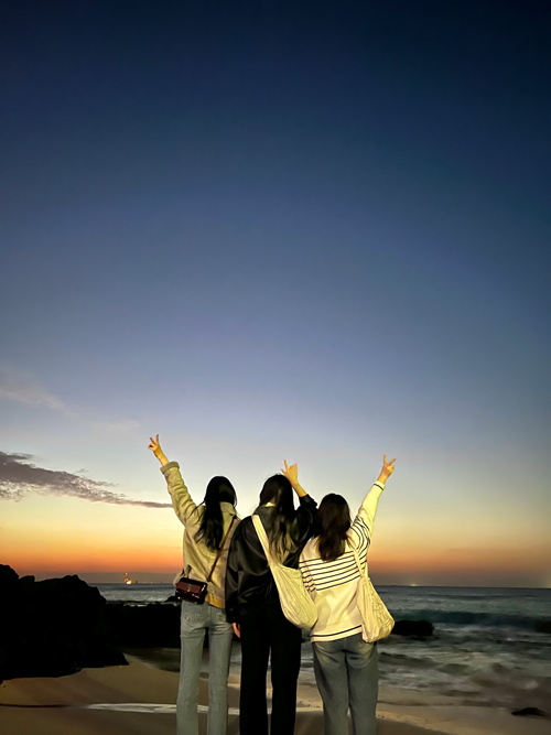 済州島の海と夕焼け